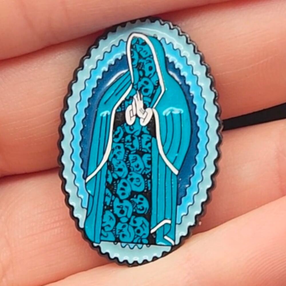 Ghost Skulls Enamel Pin Stylized Virgin of Guadalupe Design